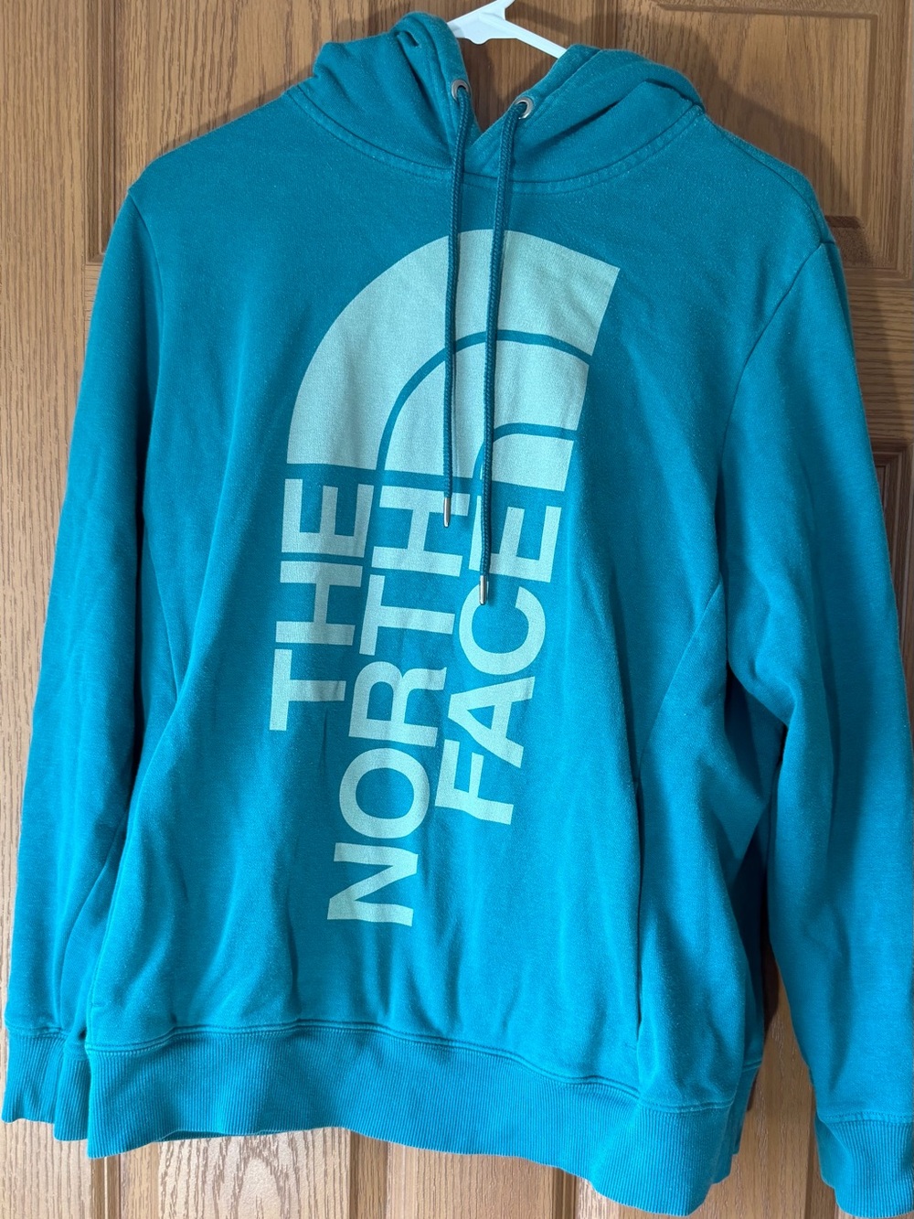 The North Face women’s Teal Crewneck Hoodie with Large Logo